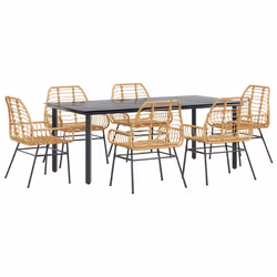 vidaXL Set Pranzo da Giardino 7pz Marrone Polyrattan Vetro - Vista aggiuntiva 2