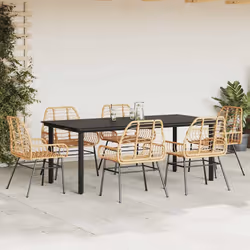 vidaXL Set Pranzo da Giardino 7pz Marrone Polyrattan Vetro - Vista aggiuntiva 3