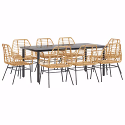 vidaXL Set da Pranzo da Giardino 9 pz Polyrattan Vetro - Vista aggiuntiva 2