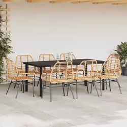 vidaXL Set da Pranzo da Giardino 9 pz Polyrattan Vetro - Vista aggiuntiva 3