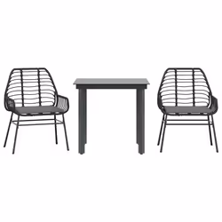 vidaXL Set da Pranzo da Giardino 3 pz con Cuscini Polyrattan Vetro - Vista aggiuntiva 2
