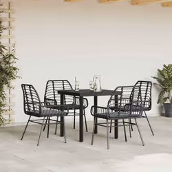 vidaXL Set da Pranzo da Giardino con Cuscini 5 pz Polyrattan Vetro - Vista aggiuntiva 3