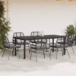 vidaXL Set Pranzo da Giardino 7 pz Nero con Cuscini Polyrattan Vetro - Vista aggiuntiva 3