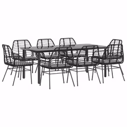 vidaXL Set da Pranzo da Giardino 9 pz con Cuscini Polyrattan Vetro - Vista aggiuntiva 2