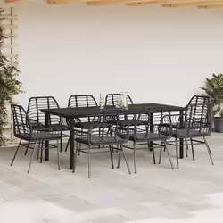 vidaXL Set da Pranzo da Giardino 9 pz con Cuscini Polyrattan Vetro - Vista aggiuntiva 3