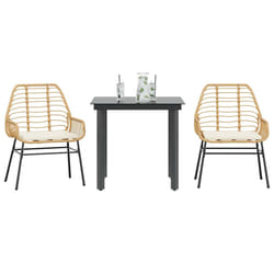 vidaXL Set da Pranzo da Giardino 3pz con Cuscini Polyrattan Vetro