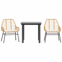 vidaXL Set da Pranzo da Giardino 3pz con Cuscini Polyrattan Vetro - Vista aggiuntiva 2