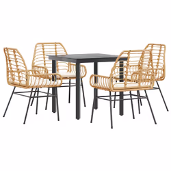 vidaXL Set da Pranzo da Giardino 5pz con Cuscini Polyrattan Vetro - Vista aggiuntiva 2