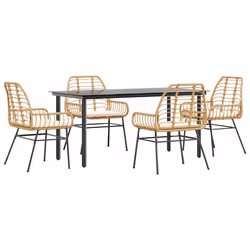 vidaXL Set da Pranzo da Giardino 5pz con Cuscini Polyrattan Vetro - Vista aggiuntiva 2