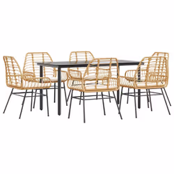 vidaXL Set Pranzo da Giardino 7pz con Cuscini Marrone Polyrattan Vetro - Vista aggiuntiva 2