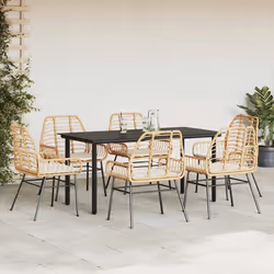 vidaXL Set Pranzo da Giardino 7pz con Cuscini Marrone Polyrattan Vetro - Vista aggiuntiva 3