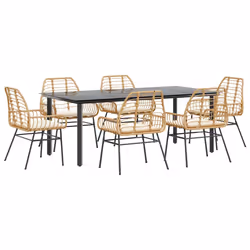 vidaXL Set Pranzo da Giardino 7pz con Cuscini Marrone Polyrattan Vetro - Vista aggiuntiva 2