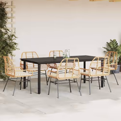 vidaXL Set Pranzo da Giardino 7pz con Cuscini Marrone Polyrattan Vetro - Vista aggiuntiva 3