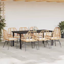 vidaXL Set da Pranzo da Giardino 9 pz con Cuscini Polyrattan Vetro - Vista aggiuntiva 3