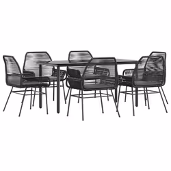 vidaXL Set Pranzo da Giardino 7 pz Nero con Cuscini Polyrattan Vetro - Vista aggiuntiva 2
