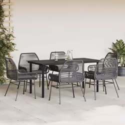vidaXL Set Pranzo da Giardino 7 pz Nero con Cuscini Polyrattan Vetro - Vista aggiuntiva 3