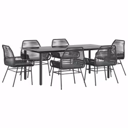 vidaXL Set Pranzo da Giardino 7 pz Nero con Cuscini Polyrattan Vetro - Vista aggiuntiva 2