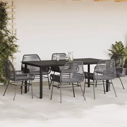 vidaXL Set Pranzo da Giardino 7 pz Nero con Cuscini Polyrattan Vetro - Vista aggiuntiva 3