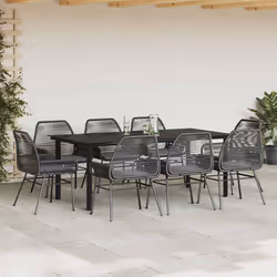 vidaXL Set da Pranzo da Giardino 9 pz con Cuscini Polyrattan Vetro - Vista aggiuntiva 3