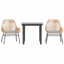 vidaXL Set da Pranzo da Giardino 3pz con Cuscini Polyrattan Vetro - Vista aggiuntiva 2