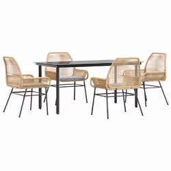 vidaXL Set da Pranzo da Giardino 5pz con Cuscini Polyrattan Vetro - Vista aggiuntiva 2