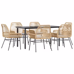 vidaXL Set Pranzo da Giardino 7pz con Cuscini Marrone Polyrattan Vetro - Vista aggiuntiva 2