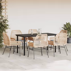 vidaXL Set Pranzo da Giardino 7pz con Cuscini Marrone Polyrattan Vetro - Vista aggiuntiva 3