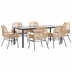 vidaXL Set Pranzo da Giardino 7pz con Cuscini Marrone Polyrattan Vetro - Vista aggiuntiva 2