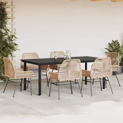 vidaXL Set Pranzo da Giardino 7pz con Cuscini Marrone Polyrattan Vetro - Vista aggiuntiva 3