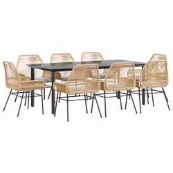 vidaXL Set da Pranzo da Giardino 9 pz con Cuscini Polyrattan Vetro - Vista aggiuntiva 2