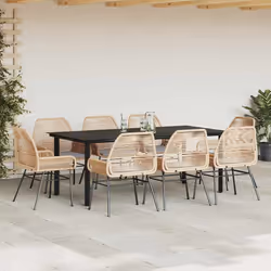 vidaXL Set da Pranzo da Giardino 9 pz con Cuscini Polyrattan Vetro - Vista aggiuntiva 3
