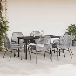 vidaXL Set da Pranzo da Giardino 7 pz con Cuscini Polyrattan Vetro - Vista aggiuntiva 3