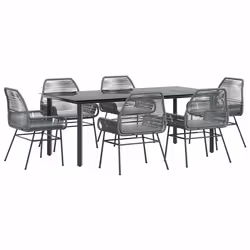 vidaXL Set da Pranzo da Giardino 7 pz con Cuscini Polyrattan Vetro - Vista aggiuntiva 2