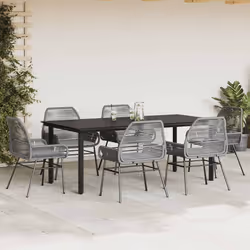 vidaXL Set da Pranzo da Giardino 7 pz con Cuscini Polyrattan Vetro - Vista aggiuntiva 3