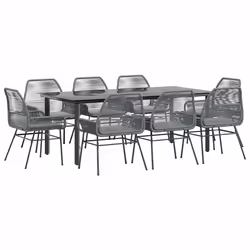 vidaXL Set da Pranzo da Giardino 9 pz con Cuscini Polyrattan Vetro - Vista aggiuntiva 2