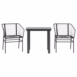 vidaXL Set Mobili da Pranzo per Giardino 3 pz Nero Polyrattan Vetro - Vista aggiuntiva 2