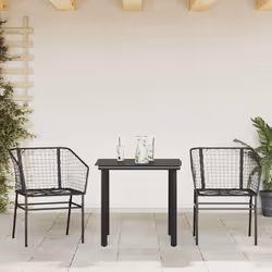 vidaXL Set Mobili da Pranzo per Giardino 3 pz Nero Polyrattan Vetro - Vista aggiuntiva 3