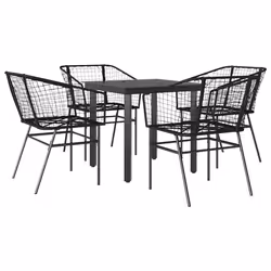 vidaXL Set Mobili da Pranzo per Giardino 5 pz Nero Polyrattan Vetro - Vista aggiuntiva 2