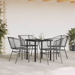 vidaXL Set Mobili da Pranzo per Giardino 5 pz Nero Polyrattan Vetro - Vista aggiuntiva 3