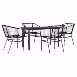 vidaXL Set Mobili da Pranzo per Giardino 5 pz Nero Polyrattan Vetro - Vista aggiuntiva 2