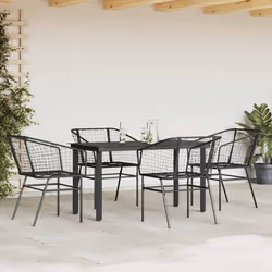 vidaXL Set Mobili da Pranzo per Giardino 5 pz Nero Polyrattan Vetro - Vista aggiuntiva 3