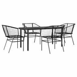vidaXL Set Mobili da Pranzo per Giardino 5 pz Nero Polyrattan Vetro - Vista aggiuntiva 2
