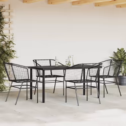 vidaXL Set Mobili da Pranzo per Giardino 5 pz Nero Polyrattan Vetro - Vista aggiuntiva 3