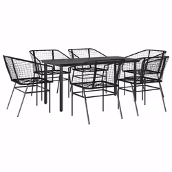 vidaXL Set Pranzo da Giardino 7 pz Nero Polyrattan Vetro - Vista aggiuntiva 2