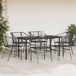 vidaXL Set Pranzo da Giardino 7 pz Nero Polyrattan Vetro - Vista aggiuntiva 3