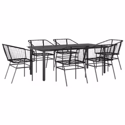 vidaXL Set Pranzo da Giardino 7 pz Nero Polyrattan Vetro - Vista aggiuntiva 2