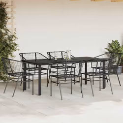 vidaXL Set Pranzo da Giardino 7 pz Nero Polyrattan Vetro - Vista aggiuntiva 3