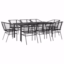 vidaXL Set da Pranzo da Giardino 9 pz Polyrattan Vetro - Vista aggiuntiva 2