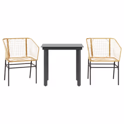 vidaXL Set da Pranzo da Giardino 3 pz Marrone in Polyrattan Vetro - Vista aggiuntiva 2
