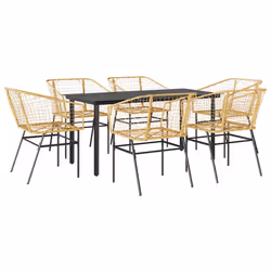 vidaXL Set Pranzo da Giardino 7pz Marrone Polyrattan Vetro - Vista aggiuntiva 2
